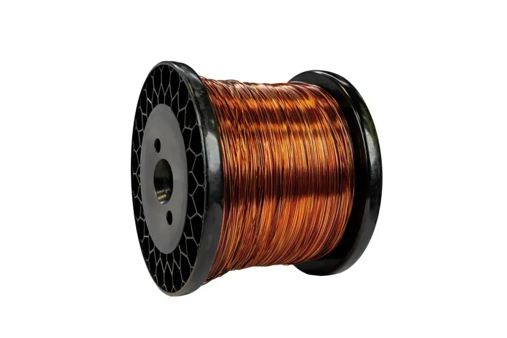 Spool of copper-coloured wire