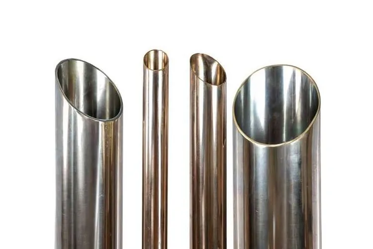 Polished copper-nickel tubes, seen end-on.